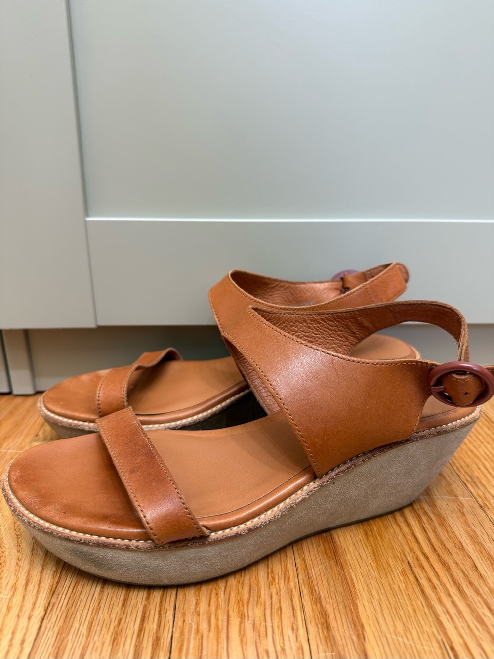 Camper 9 Wedge Platform Sandal Leather Strappy Platform Neutral Boho Chunky - Picture 6 of 13